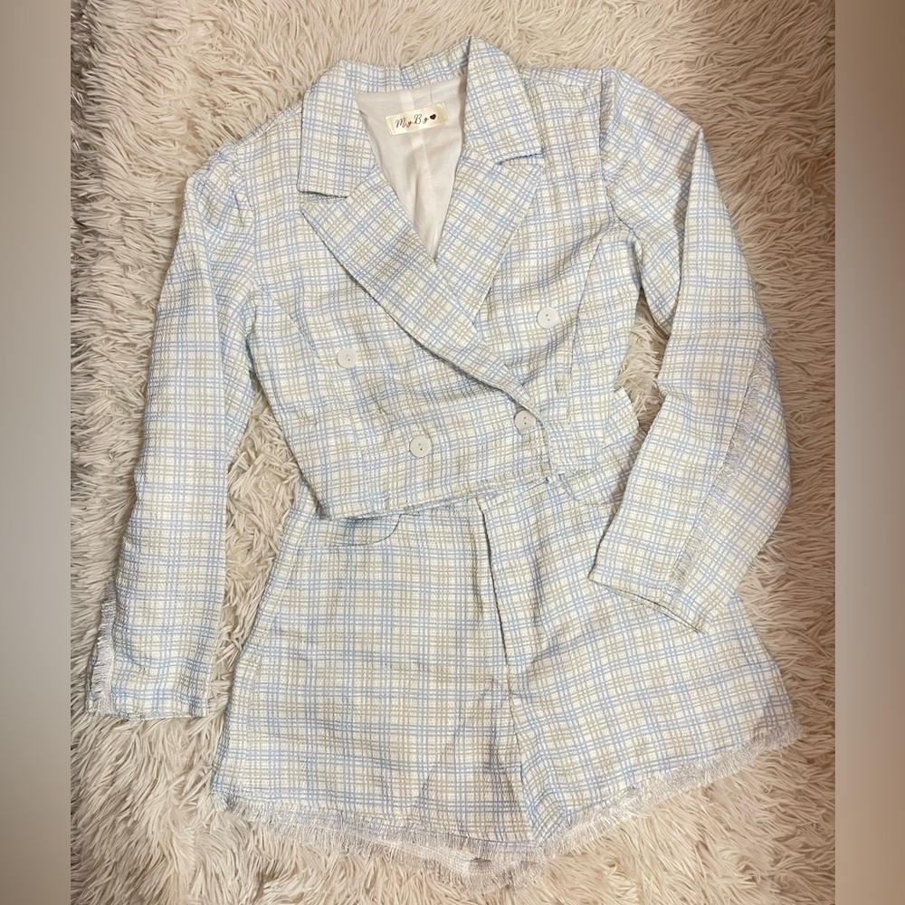 Blue Tweed Cropped Vest & Short Set
FREE T-Shirt With Order